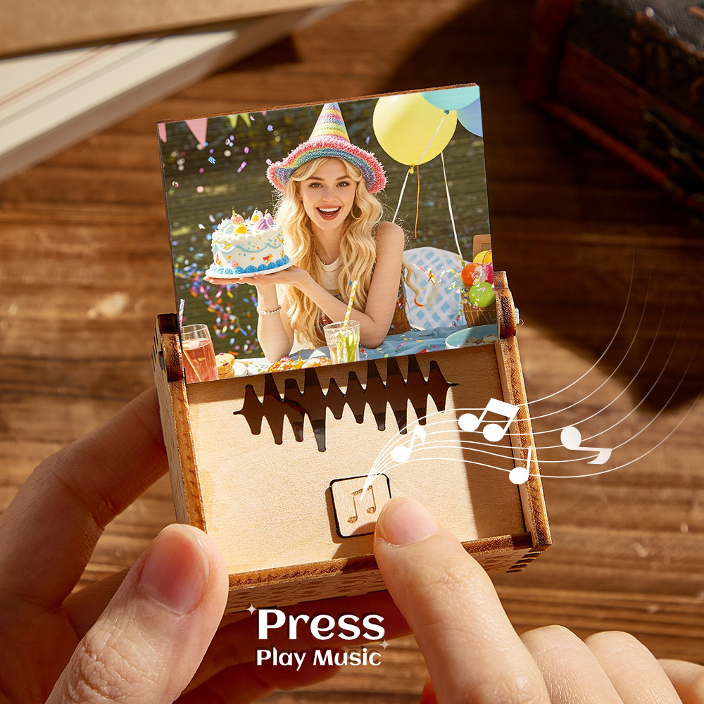 Custom Digital Music Box Any song Tune or Voice Birthday Gifts Personalized Wooden Photo Music Box