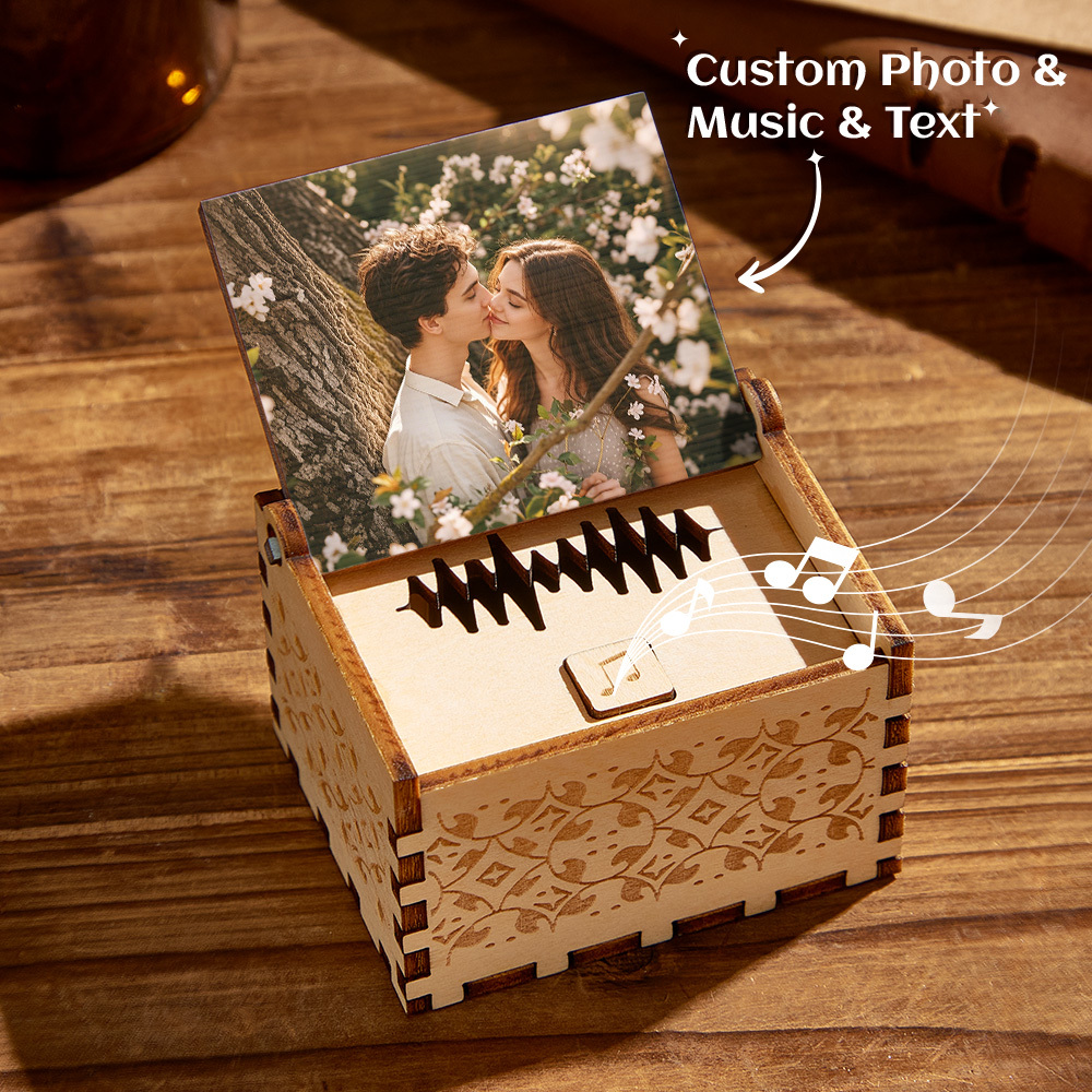 Custom Digital Music Box Any song Tune or Voice Personalized Wooden Photo Music Box with Text Couple Gifts