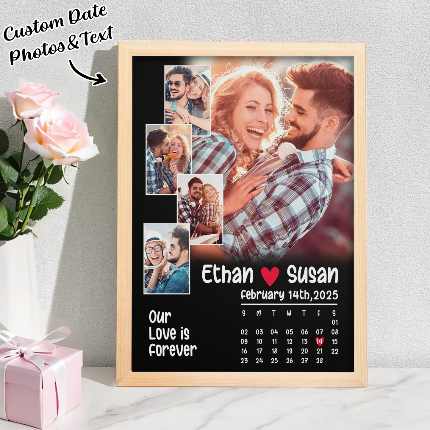Custom Photo Frame Happy Moment Frame With 5 Pictures and Date Gift for Couples Personalized Anniversary Gifts