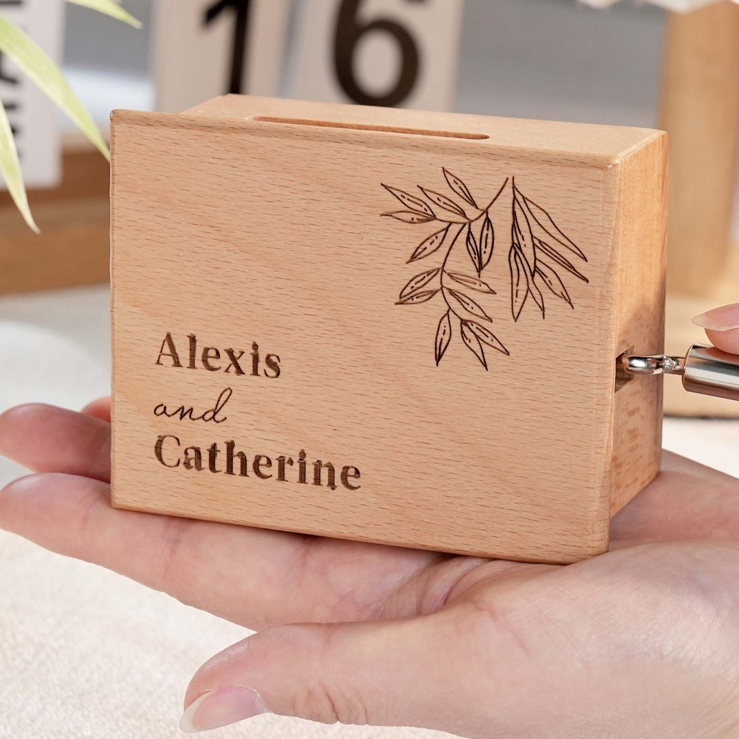 Melocraft Custom Anniversary Hand Crank Paper Strip Music Box Personalized Music Box With Paper Strips Personalized Engraving