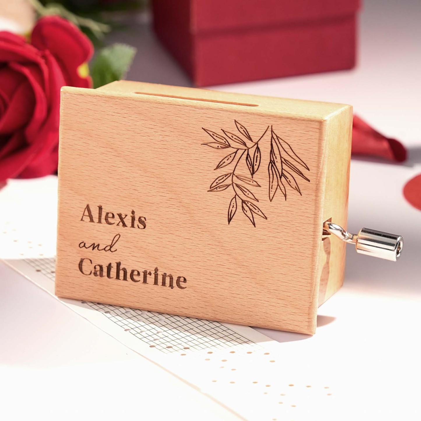 Melocraft Custom Hand Crank Paper Strip Music Box Personalized Music Box With Paper Strips Personalized Engraving