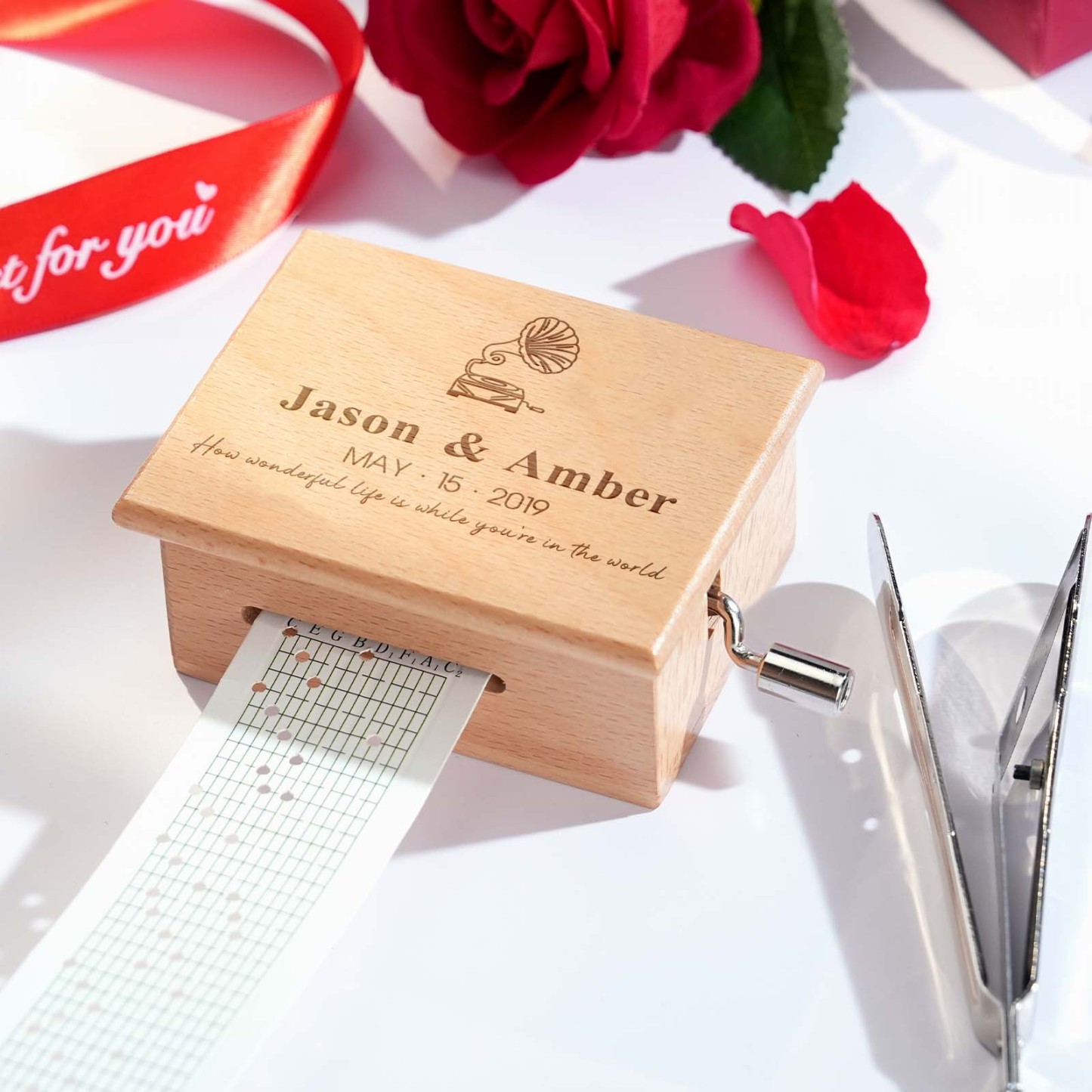 Melocraft Custom Hand Crank Paper Strip Music Box Personalized Music Box With Paper Strips Personalized Engraving