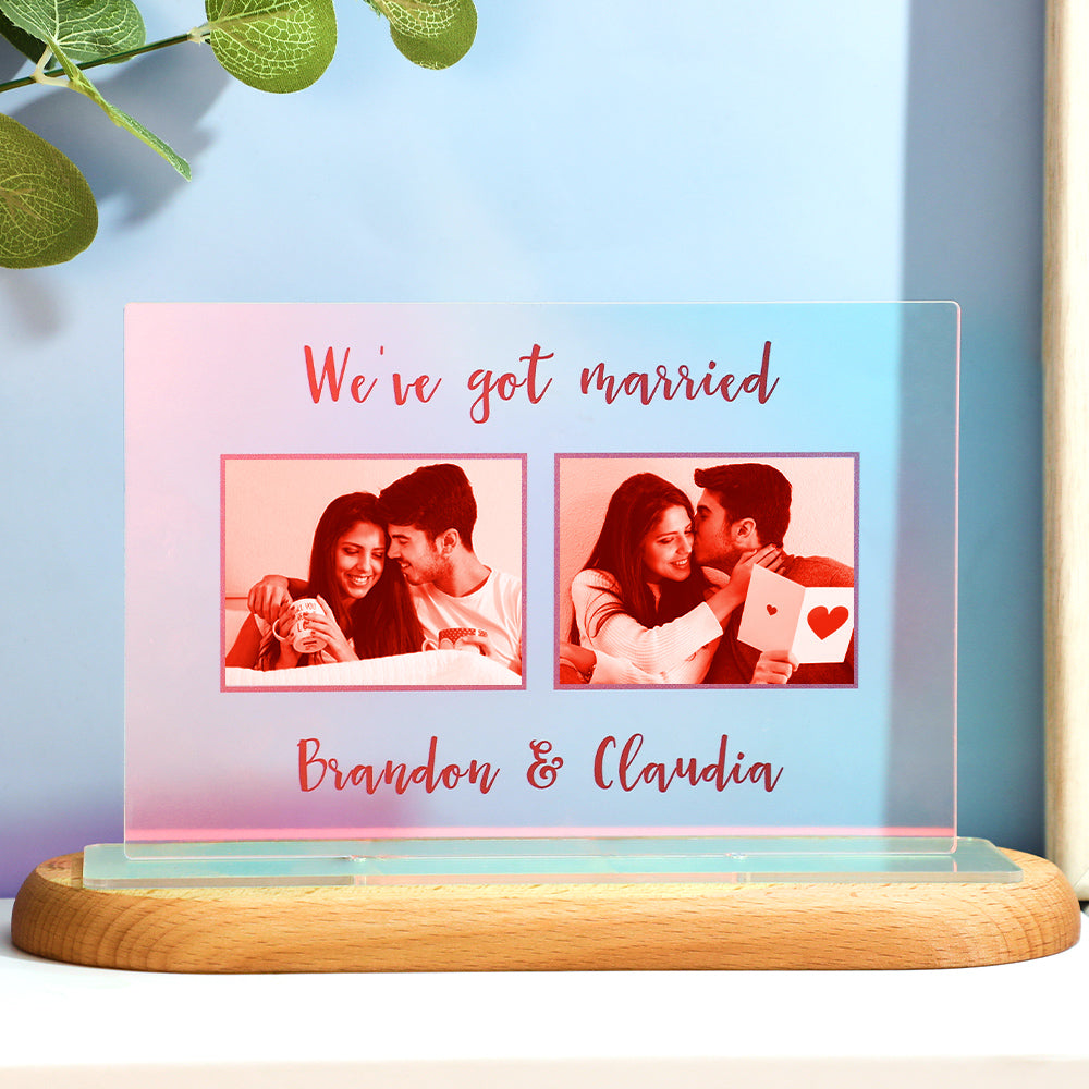 Custom Photo Transparent Gradient Color Acrylic Ornaments Personalized Engraved Keepsake for Couples -