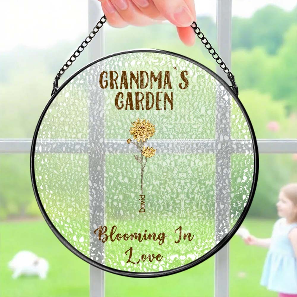 Custom Birth Flower Glass Suncatcher Personalized Grandma's Garden Window Hanging Mother's Day Gift