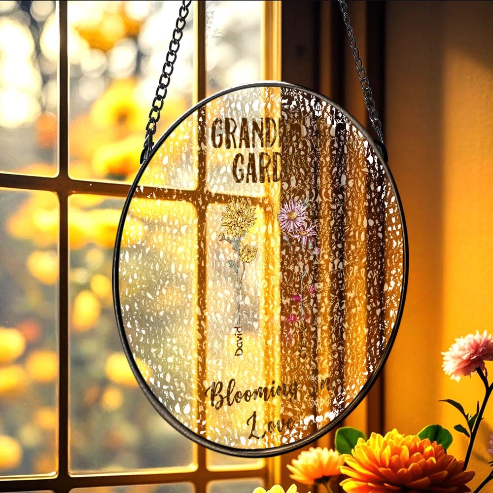 Custom Birth Flower Glass Suncatcher Personalized Grandma's Garden Window Hanging Mother's Day Gift
