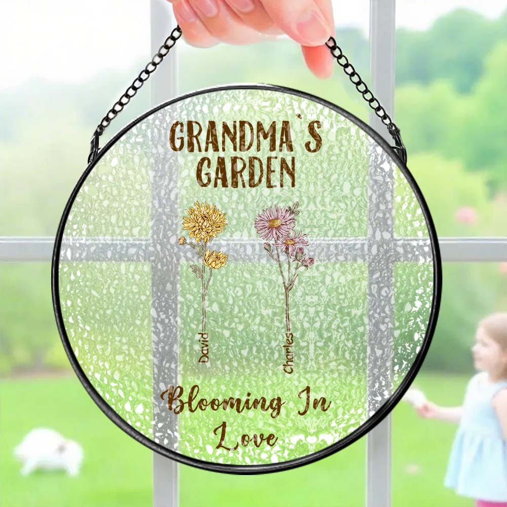 Custom Birth Flower Glass Suncatcher Personalized Grandma's Garden Window Hanging Mother's Day Gift
