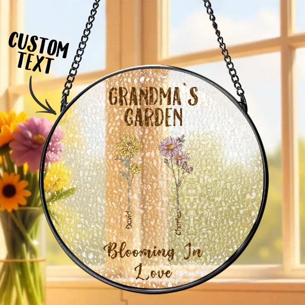 Custom Birth Flower Glass Suncatcher Personalized Grandma's Garden Window Hanging Mother's Day Gift
