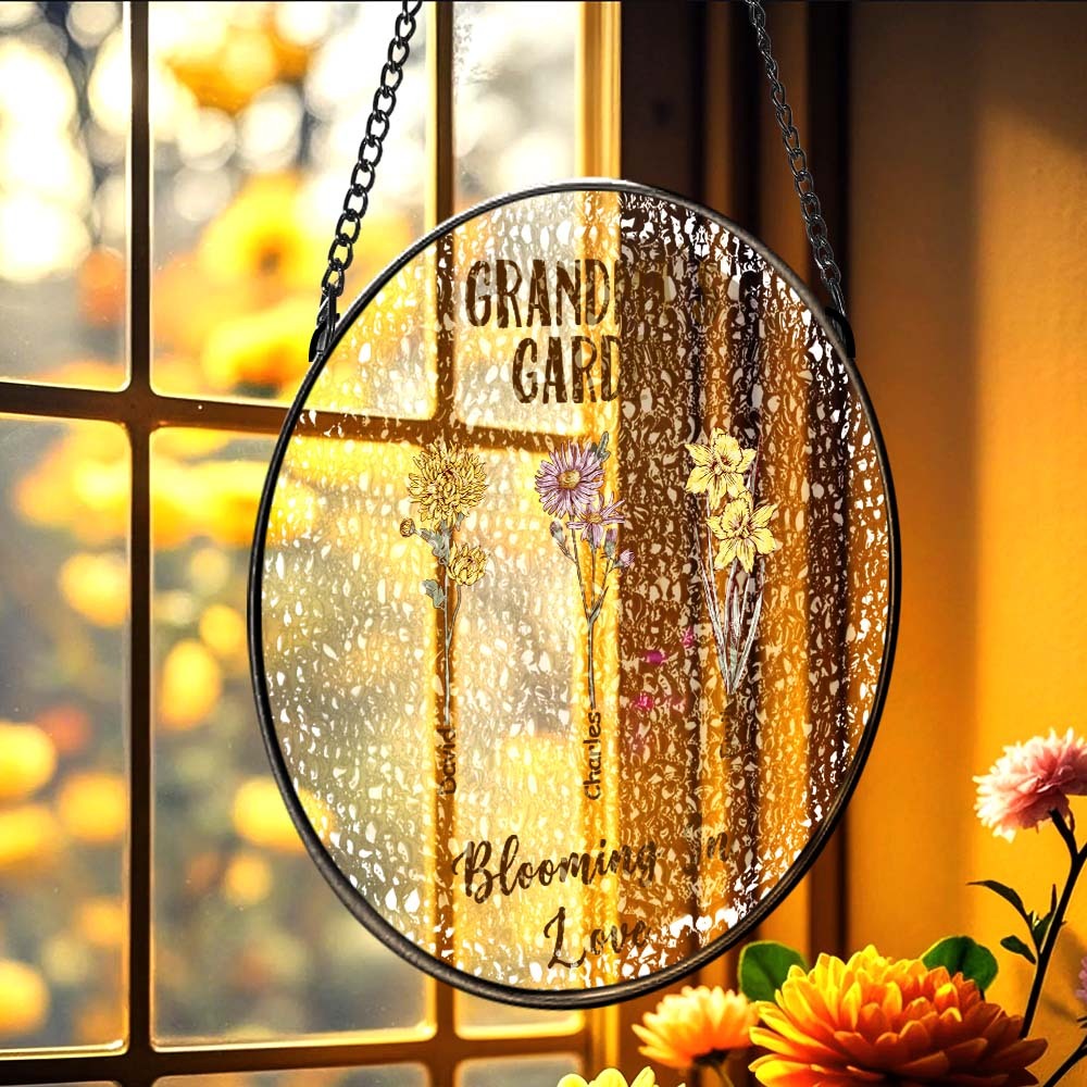 Custom Birth Flower Glass Suncatcher Personalized Grandma's Garden Window Hanging Mother's Day Gift