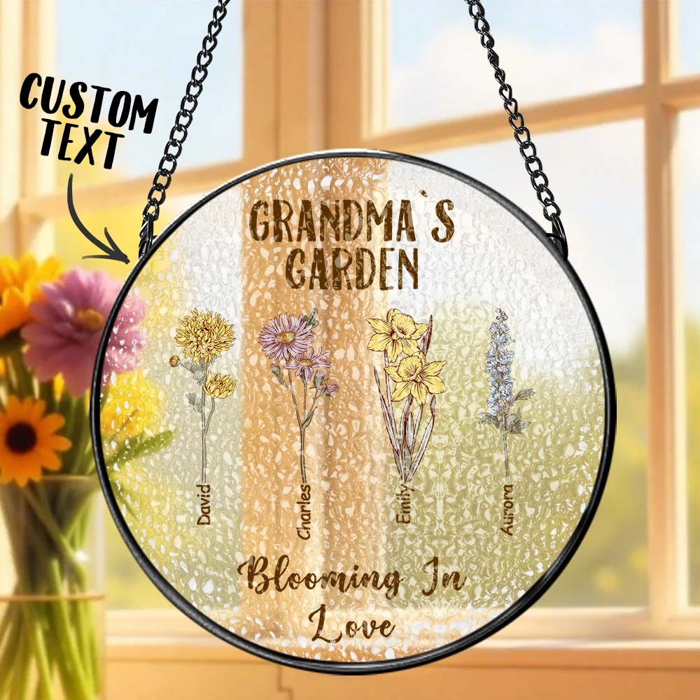 Custom Birth Flower Glass Suncatcher Personalized Grandma's Garden Window Hanging Mother's Day Gift