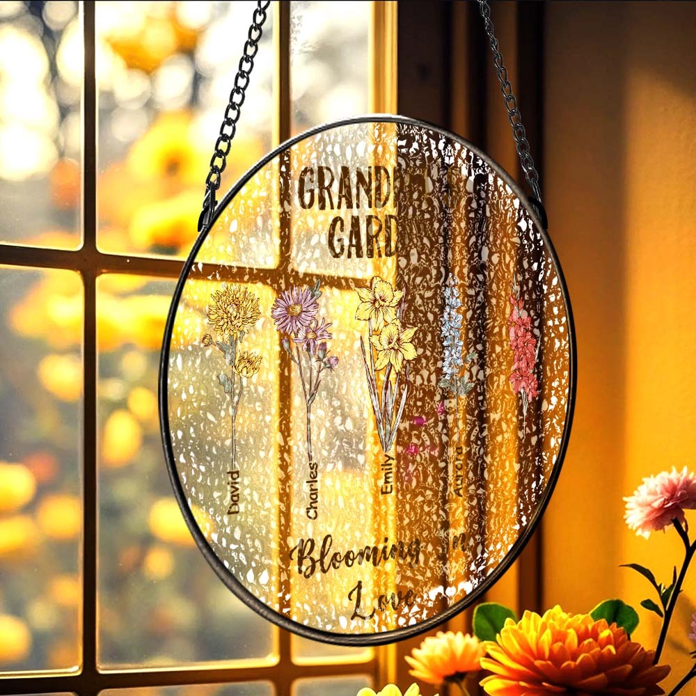 Custom Birth Flower Glass Suncatcher Personalized Grandma's Garden Window Hanging Mother's Day Gift