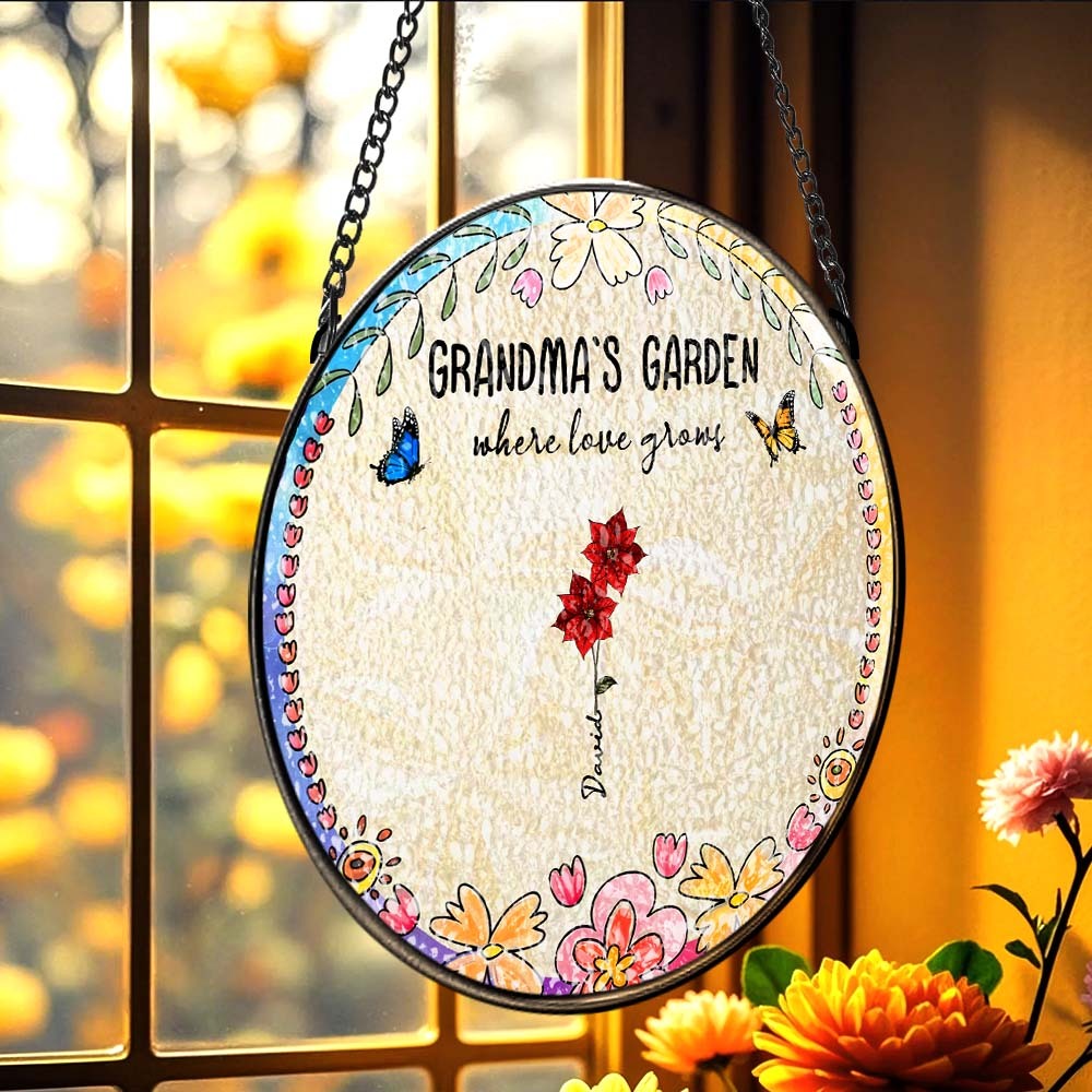 Personalized Grandma's Garden Glass Suncatcher Custom Grandma's Garden Birth Flower Window Hanging Mother's Day Gift
