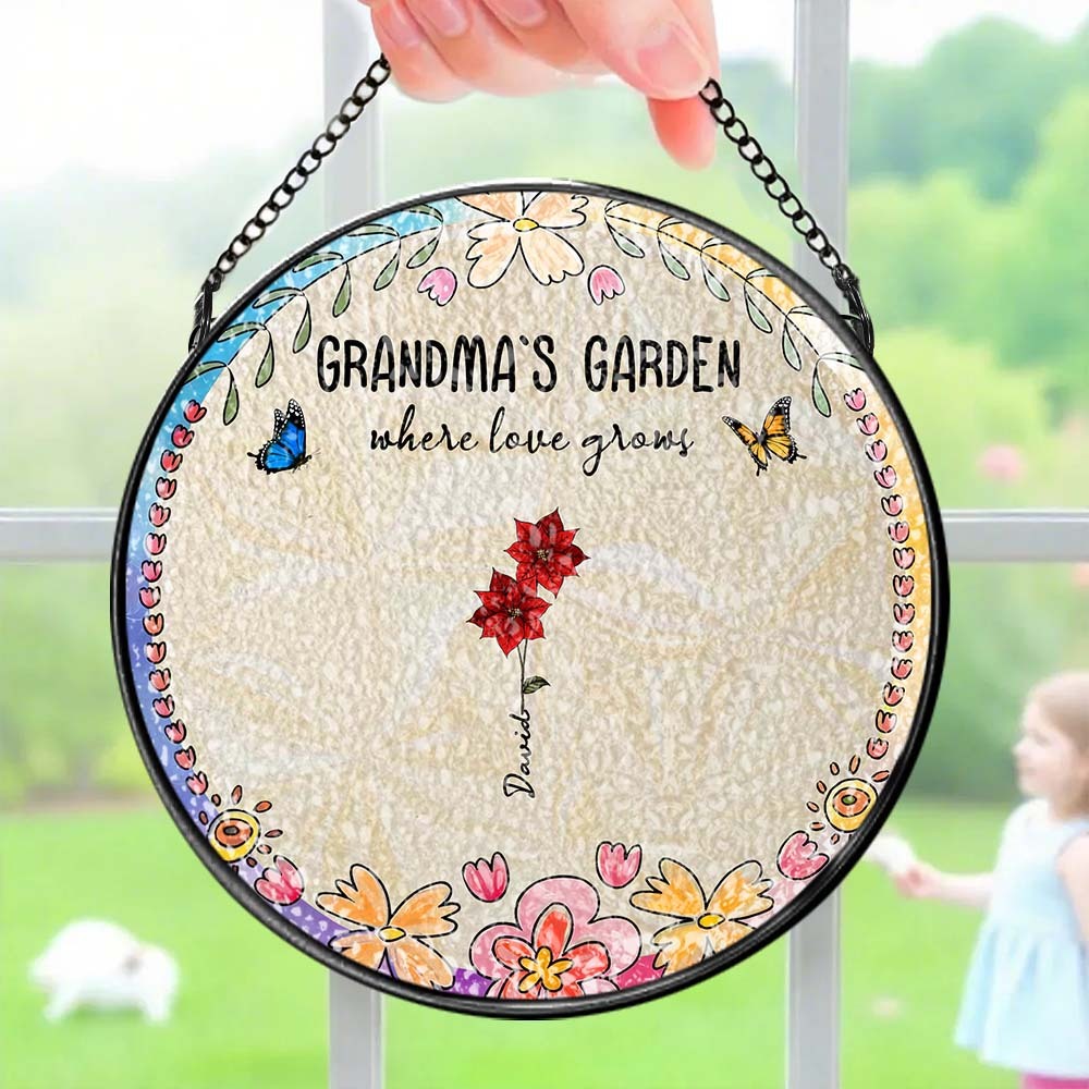 Personalized Grandma's Garden Glass Suncatcher Custom Grandma's Garden Birth Flower Window Hanging Mother's Day Gift