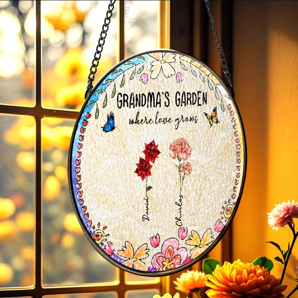 Personalized Grandma's Garden Glass Suncatcher Custom Grandma's Garden Birth Flower Window Hanging Mother's Day Gift