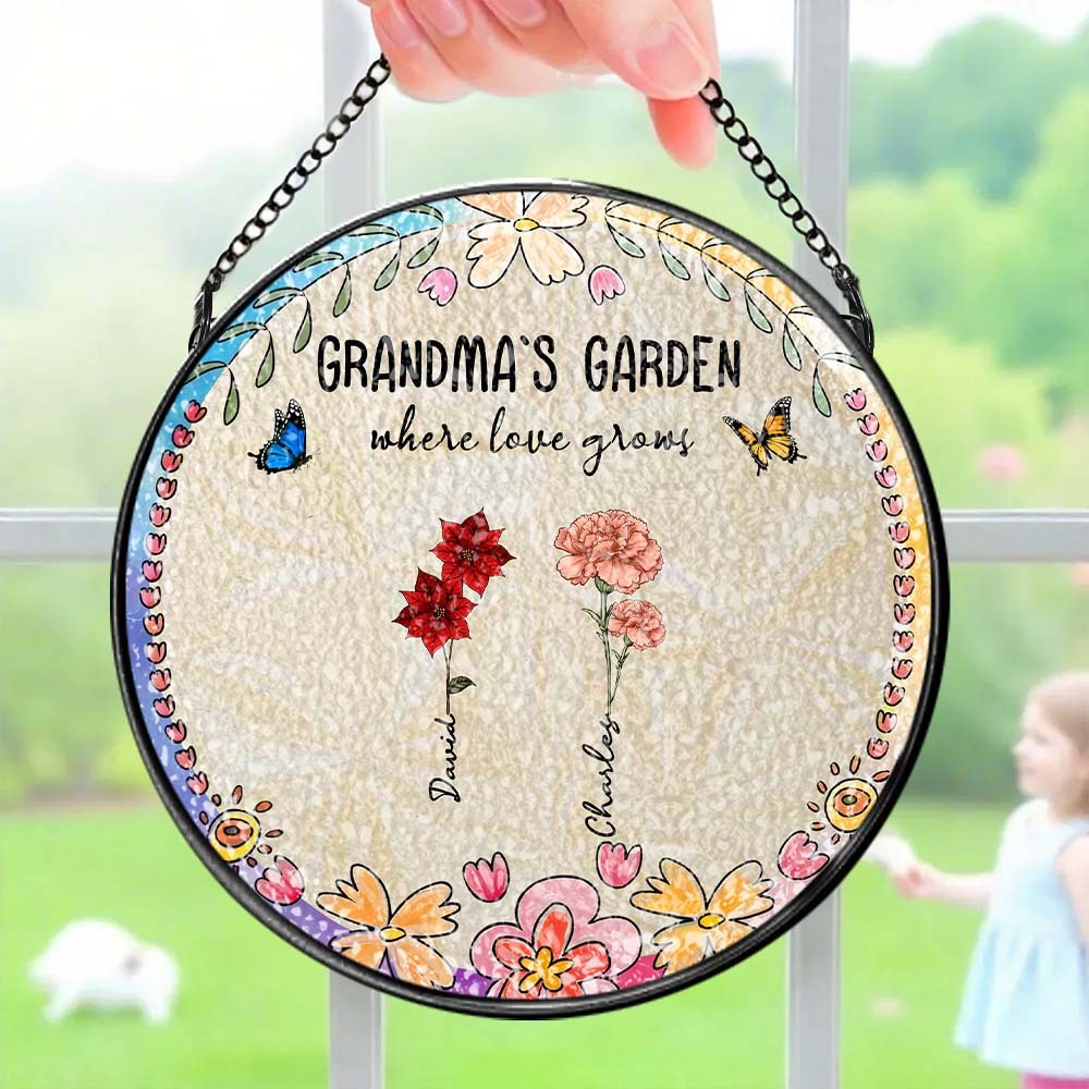 Personalized Grandma's Garden Glass Suncatcher Custom Grandma's Garden Birth Flower Window Hanging Mother's Day Gift
