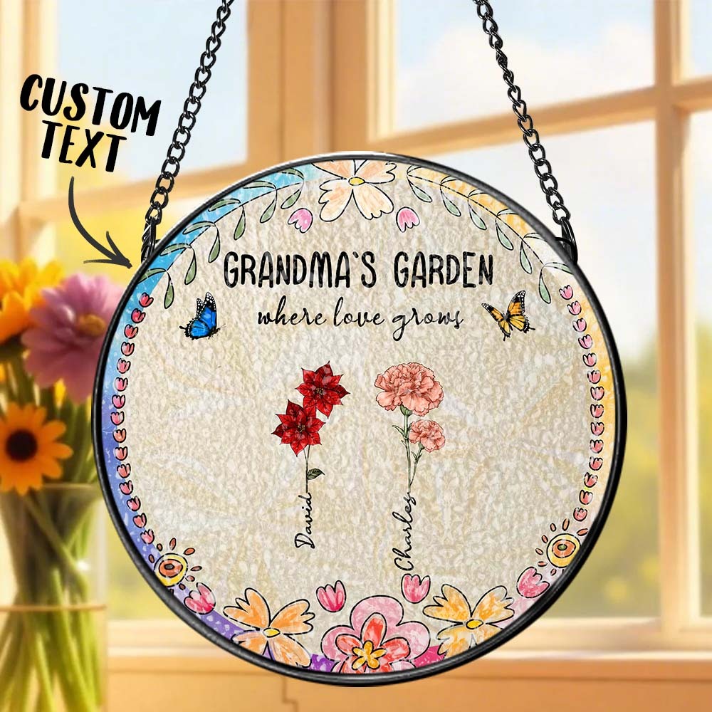 Personalized Grandma's Garden Glass Suncatcher Custom Grandma's Garden Birth Flower Window Hanging Mother's Day Gift
