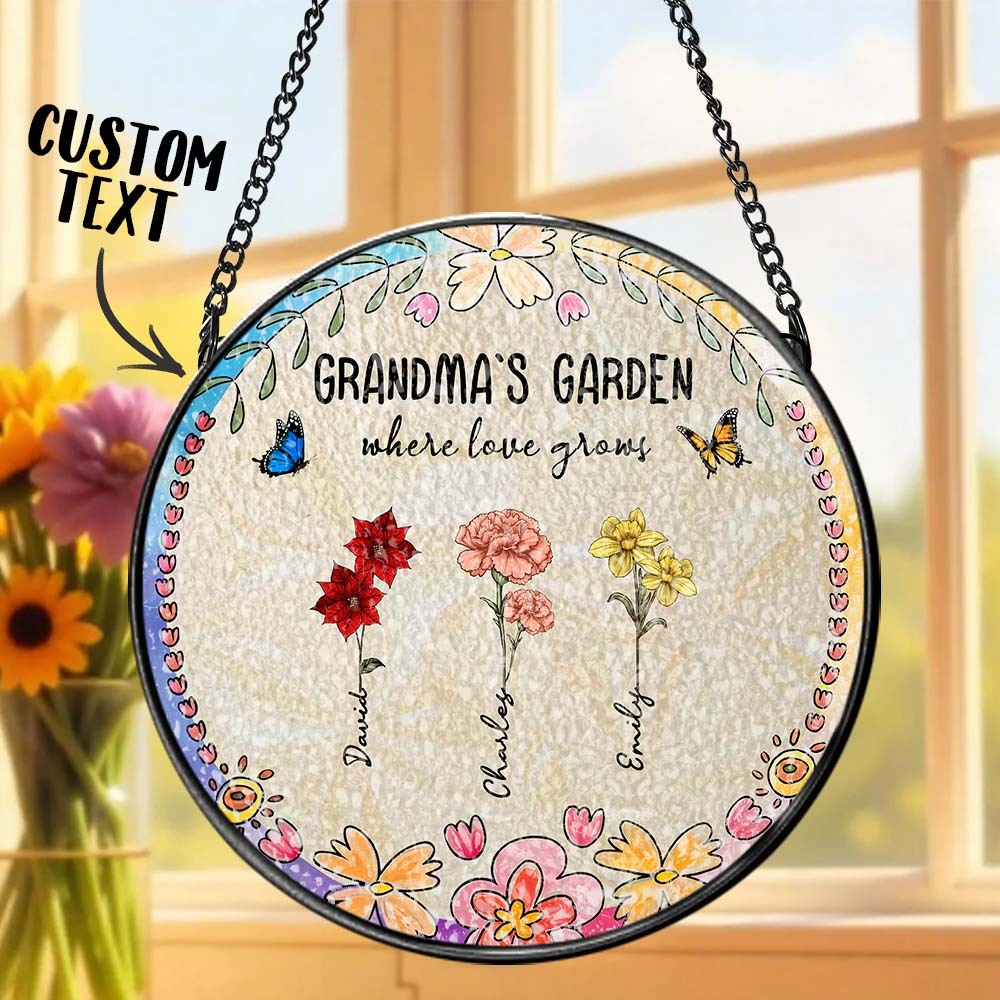 Personalized Grandma's Garden Glass Suncatcher Custom Grandma's Garden Birth Flower Window Hanging Mother's Day Gift