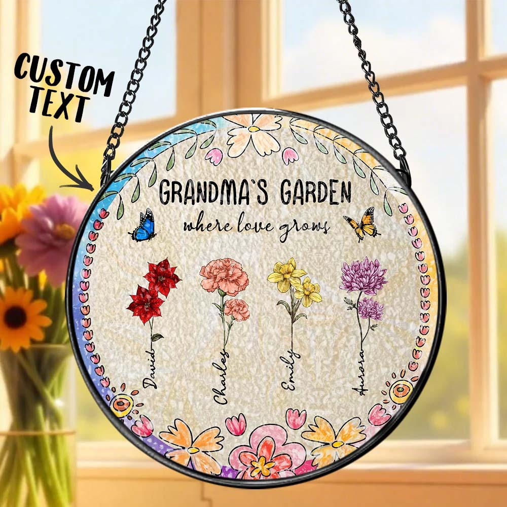 Personalized Grandma's Garden Glass Suncatcher Custom Grandma's Garden Birth Flower Window Hanging Mother's Day Gift