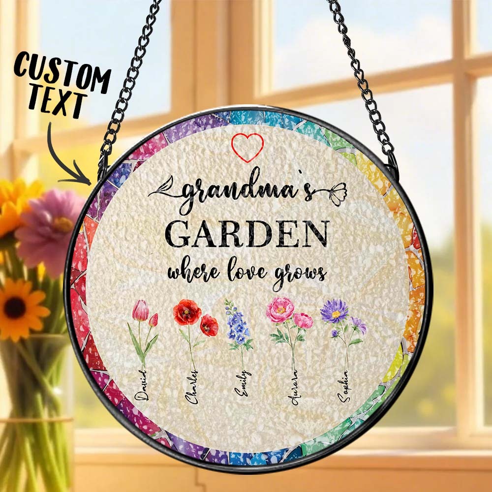 Personalized Grandma's Garden Glass Suncatcher Custom Birth Flower Window Hanging Mother's Day Gift