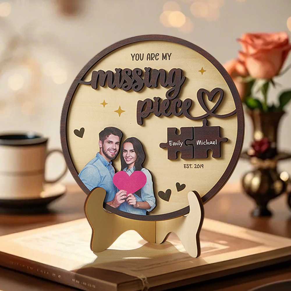 Personalized My Missing Piece Wooden Couple Keepsake Custom Photo Puzzle Piece Decor Anniversary Gift