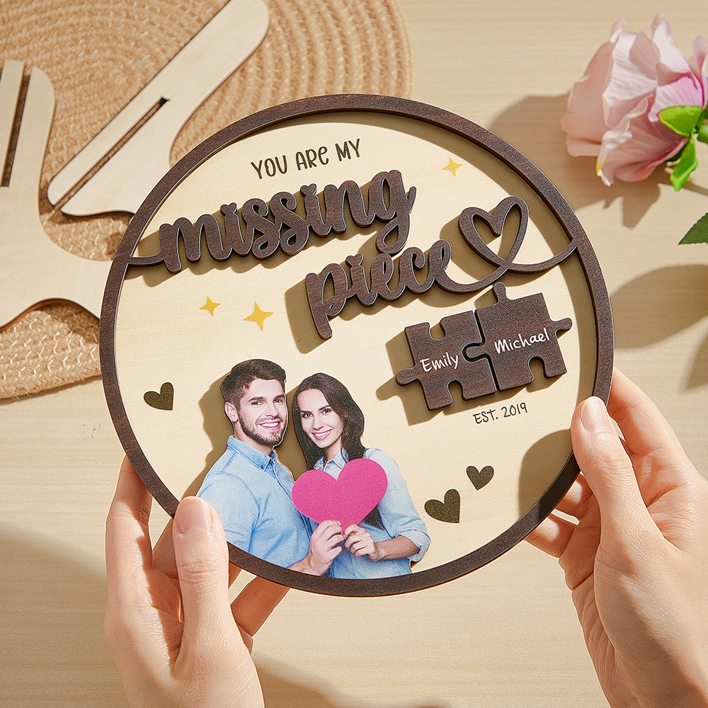 Personalized My Missing Piece Wooden Couple Keepsake Custom Photo Puzzle Piece Decor Anniversary Gift