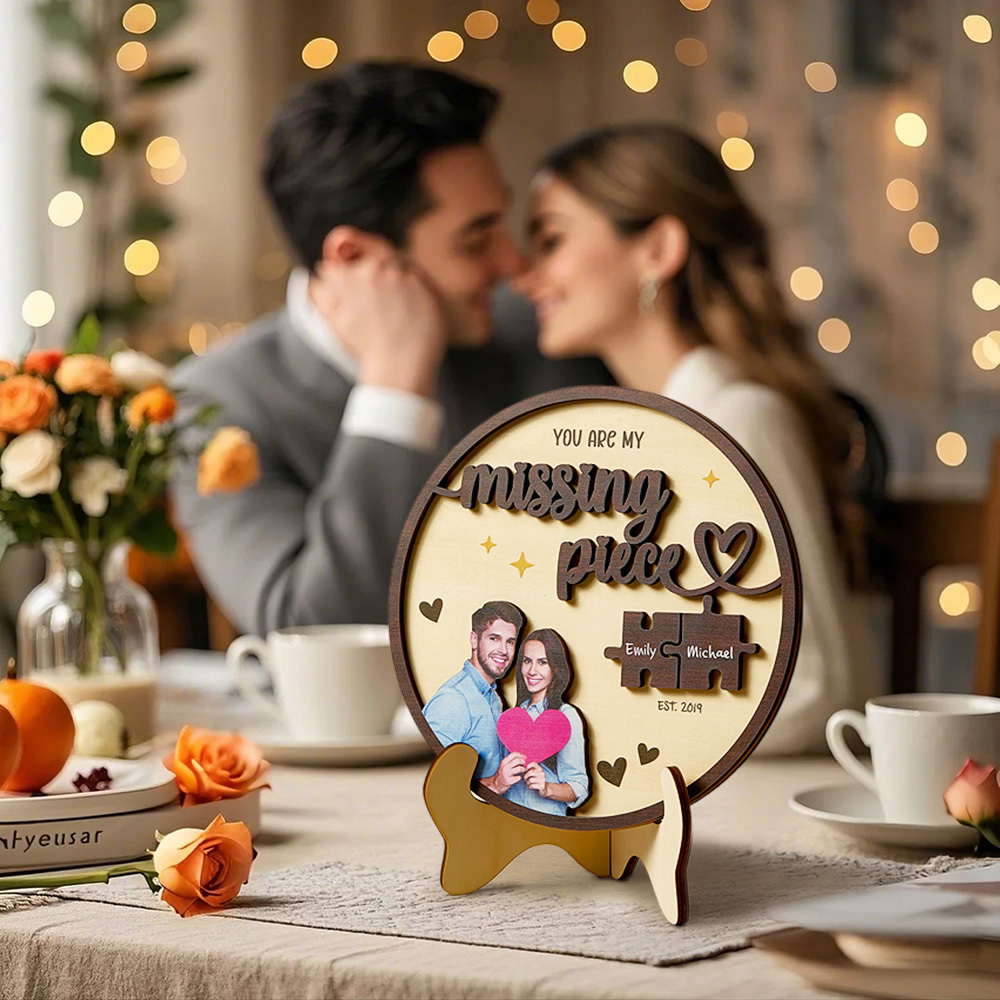 Personalized My Missing Piece Wooden Couple Keepsake Custom Photo Puzzle Piece Decor Anniversary Gift