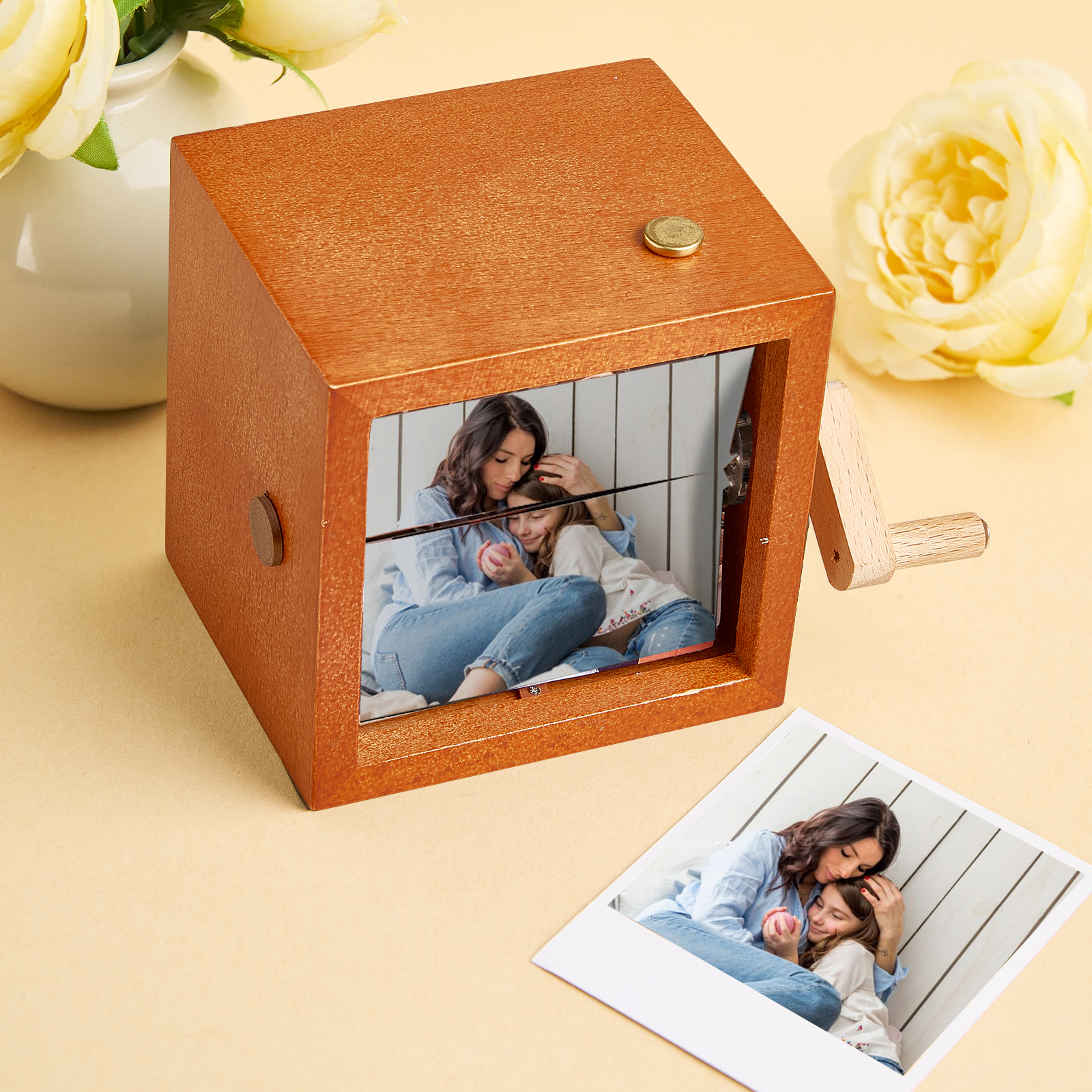 Custom Animation Machine Mechanical Hand Motion Photo Album Black Walnut Handicrafts Computer Table Decoration Creative gift