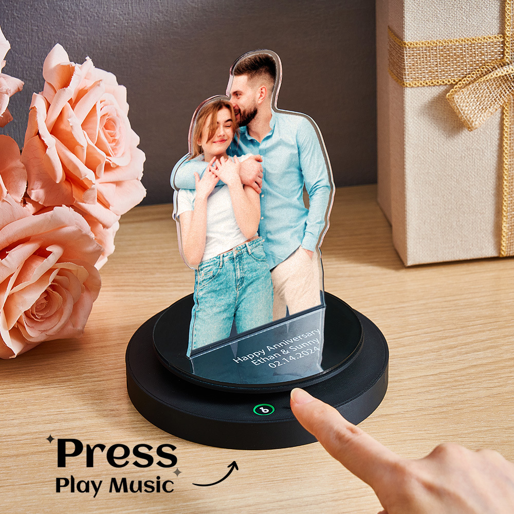 Personalized Photo Engraved Rotating Music Box Acrylic Plaue Anniversary Gift Couple's Gift