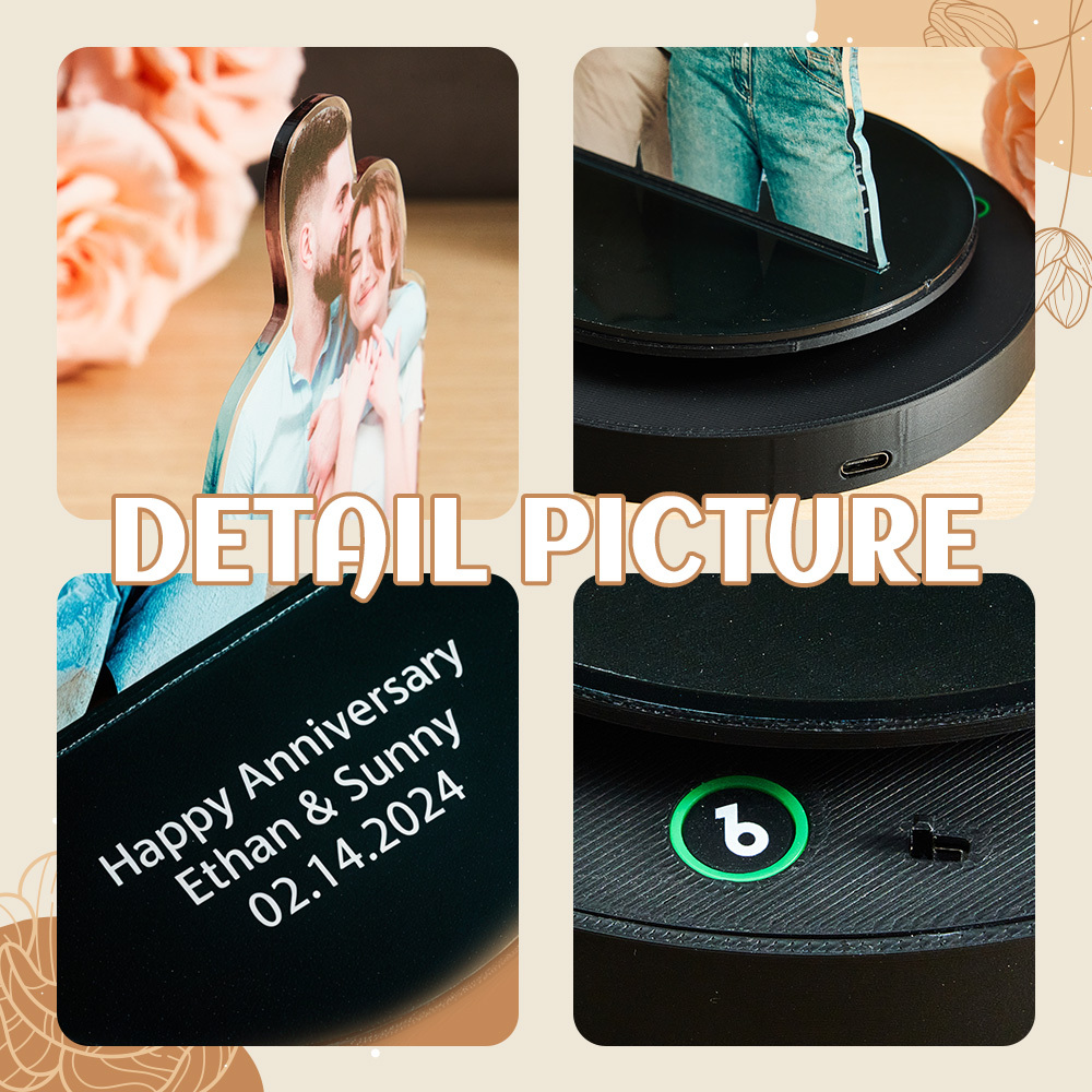 Personalized Photo Engraved Rotating Music Box Acrylic Plaue Anniversary Gift Couple's Gift