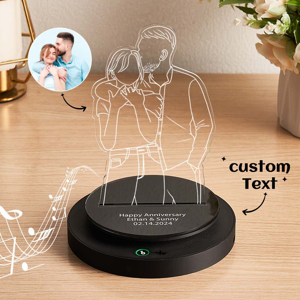 Personalized Photo Engraved Rotating Music Box Acrylic Plaue Anniversary Gift Couple's Gift