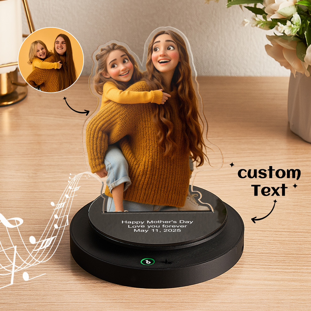 Personalized Photo Engraved Rotating Music Box Acrylic Plaue Anniversary Gift Couple's Gift