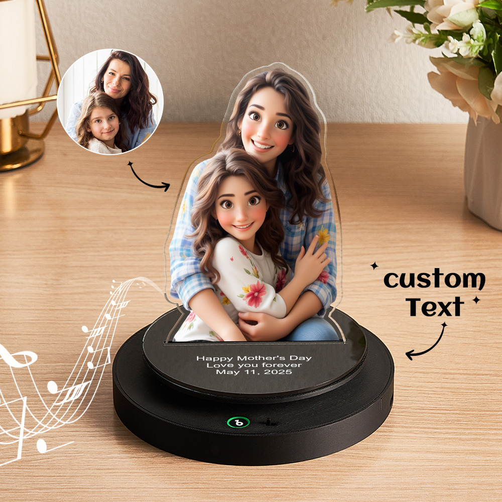 Personalized Photo Engraved Rotating Music Box Acrylic Plaue Anniversary Gift Couple's Gift