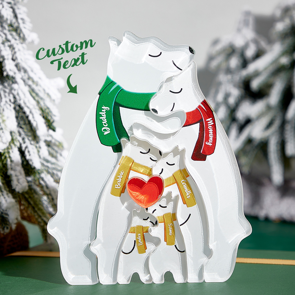 Personalized Family Acrylic Bear Puzzle Custom Name Acrylic Bear with Scarf Christmas Warm Gift