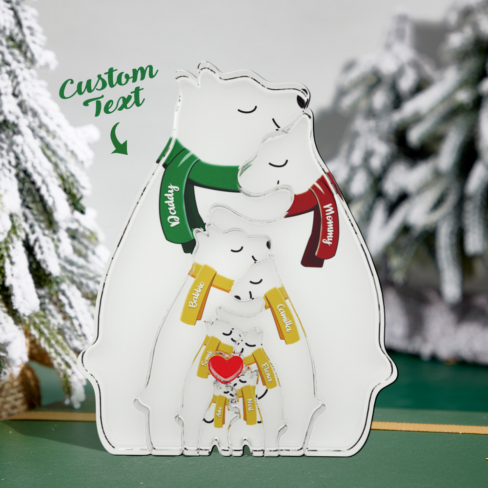Personalized Family Acrylic Bear Puzzle Custom Name Acrylic Bear with Scarf Christmas Warm Gift