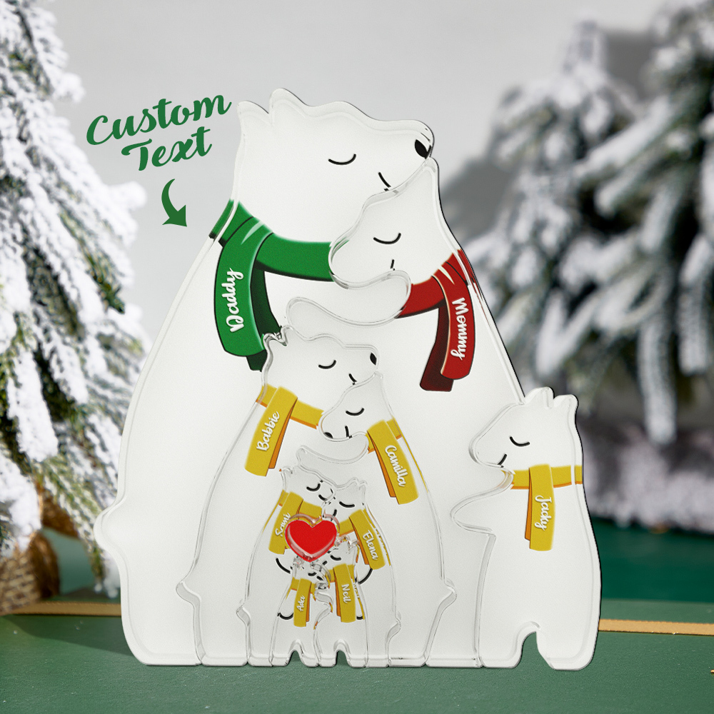 Personalized Family Acrylic Bear Puzzle Custom Name Acrylic Bear with Scarf Christmas Warm Gift