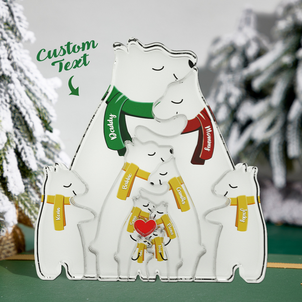 Personalized Family Acrylic Bear Puzzle Custom Name Acrylic Bear with Scarf Christmas Warm Gift