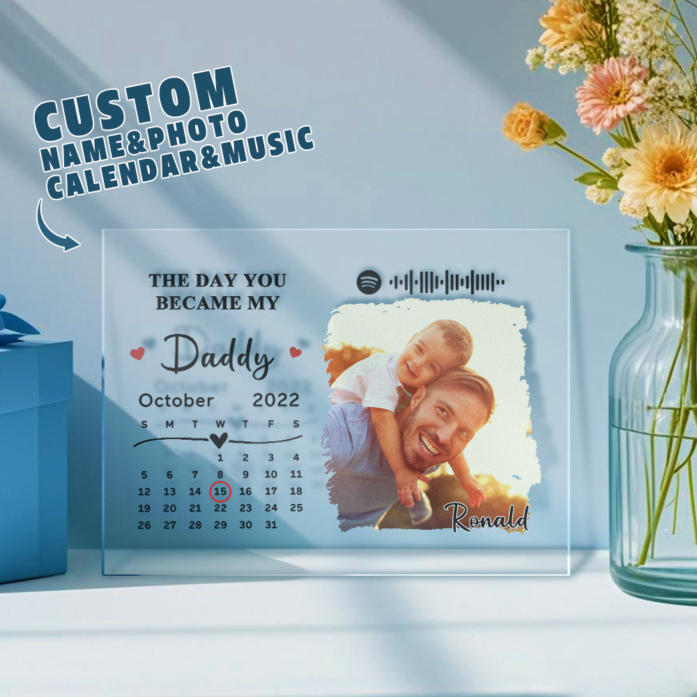 Father's Day Gifts Custom Photo Love Daddy Calendar Acrylic Plaque Spotify Song Decor Gift for Him
