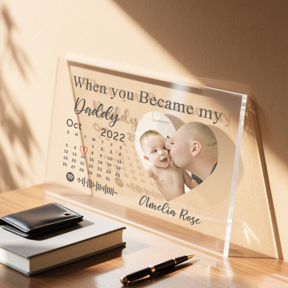 Father's Day Gifts Custom Heart Photo Calendar Acrylic Plaque Spotify Song Decor Gift for Him