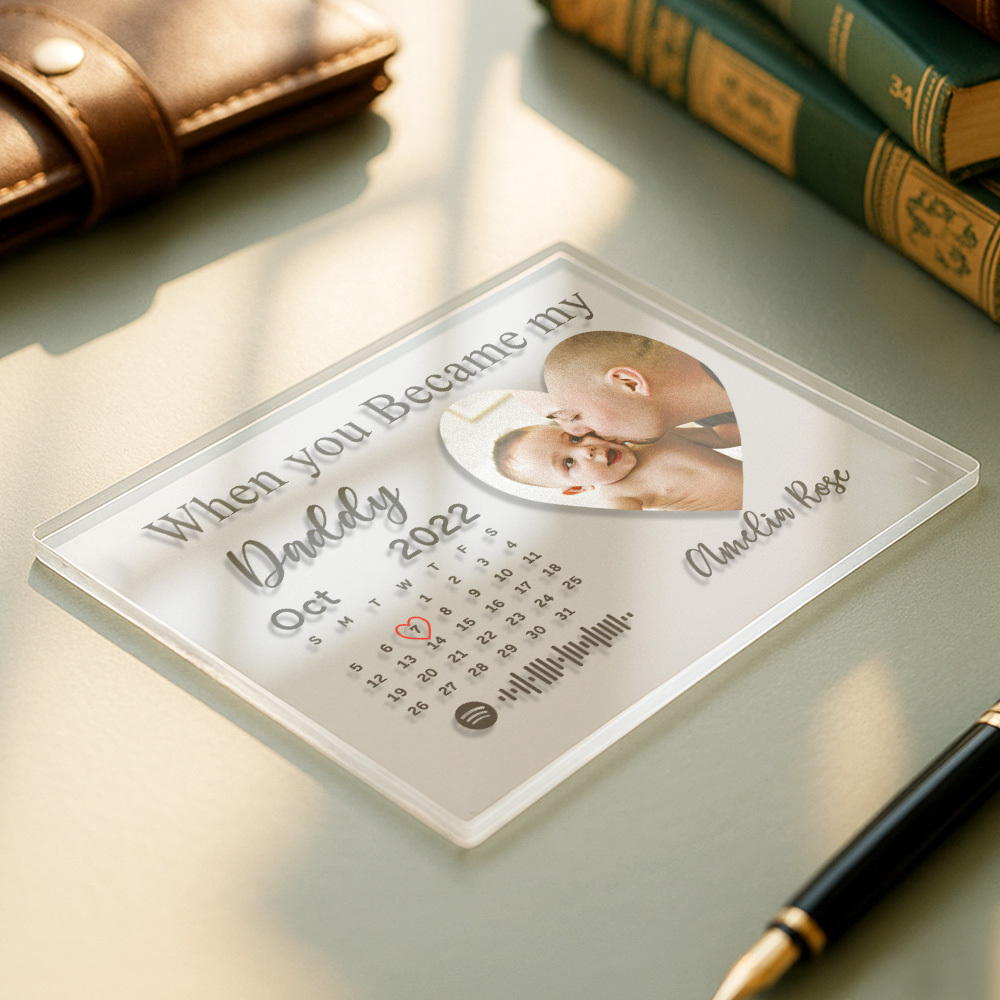 Father's Day Gifts Custom Heart Photo Calendar Acrylic Plaque Spotify Song Decor Gift for Him