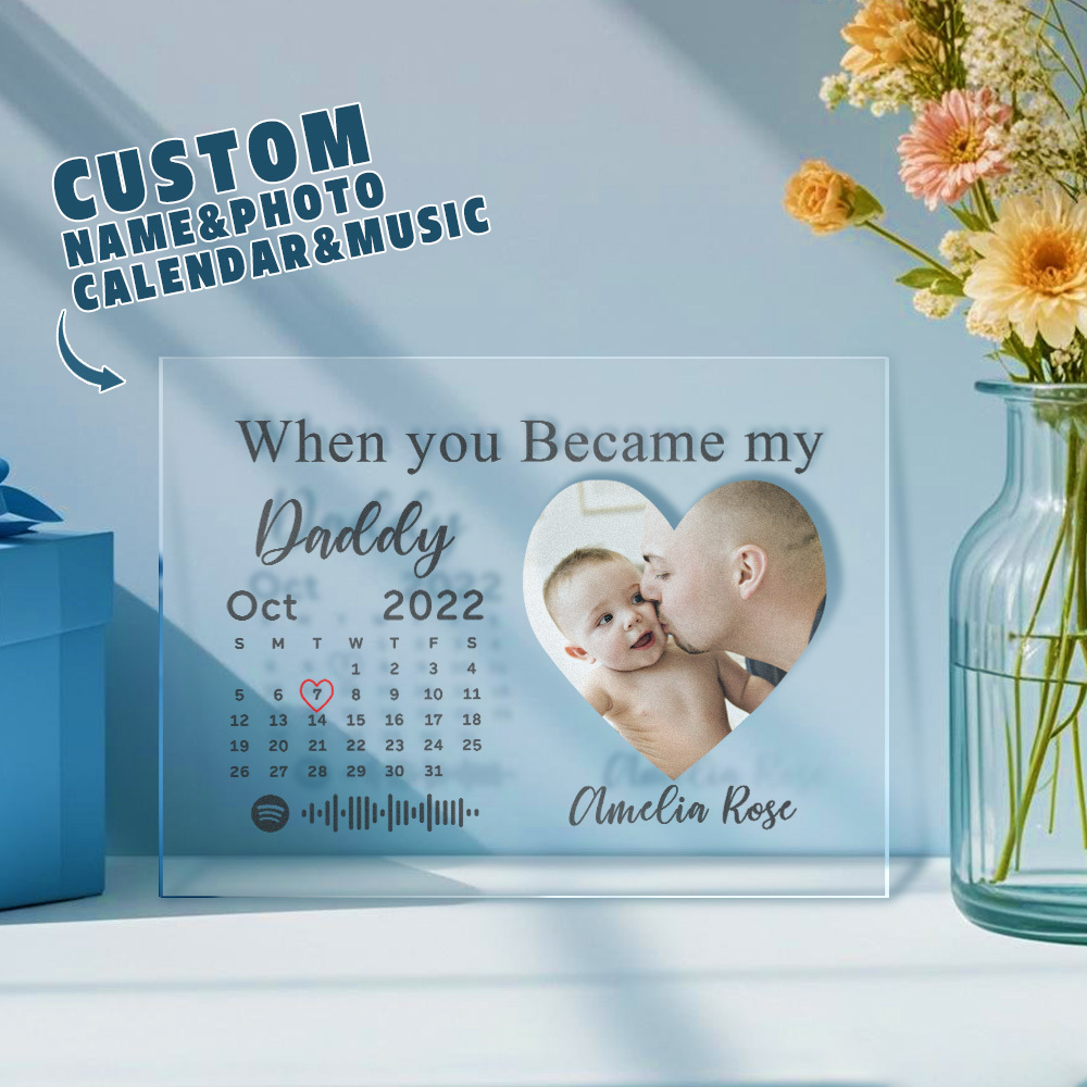 Father's Day Gifts Custom Heart Photo Calendar Acrylic Plaque Spotify Song Decor Gift for Him