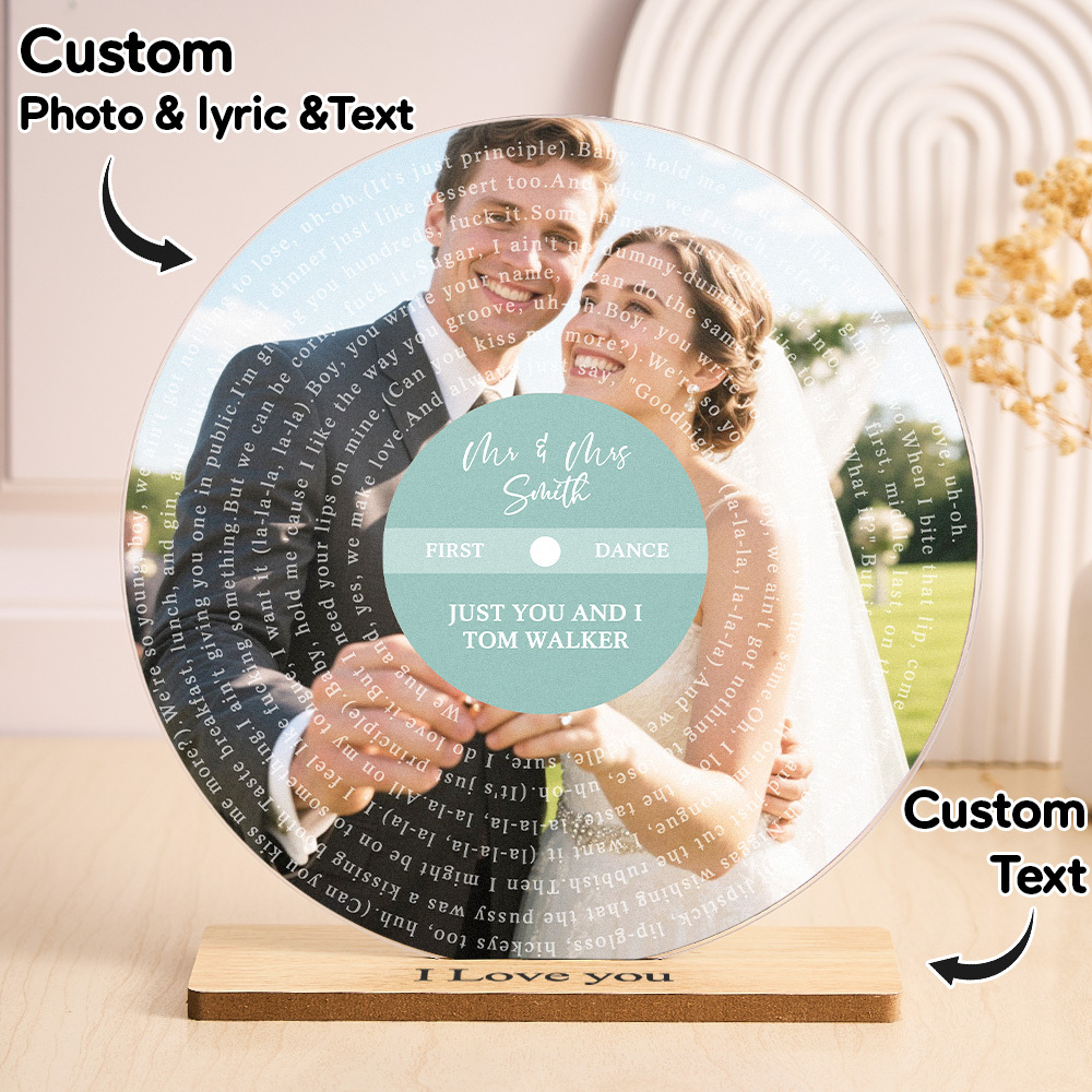 Wedding Song Lyrics with Photo Personalized First Dance Favorite Song Acrylic Plaque Anniversary Gifts Custom Sign Vinyl Record