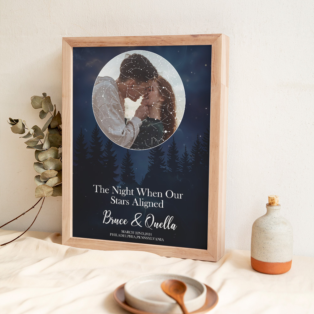 Custom Star Map Romantic Photo Frame Personalized Wall Art Gift for Couples Wedding or Anniversary Gift