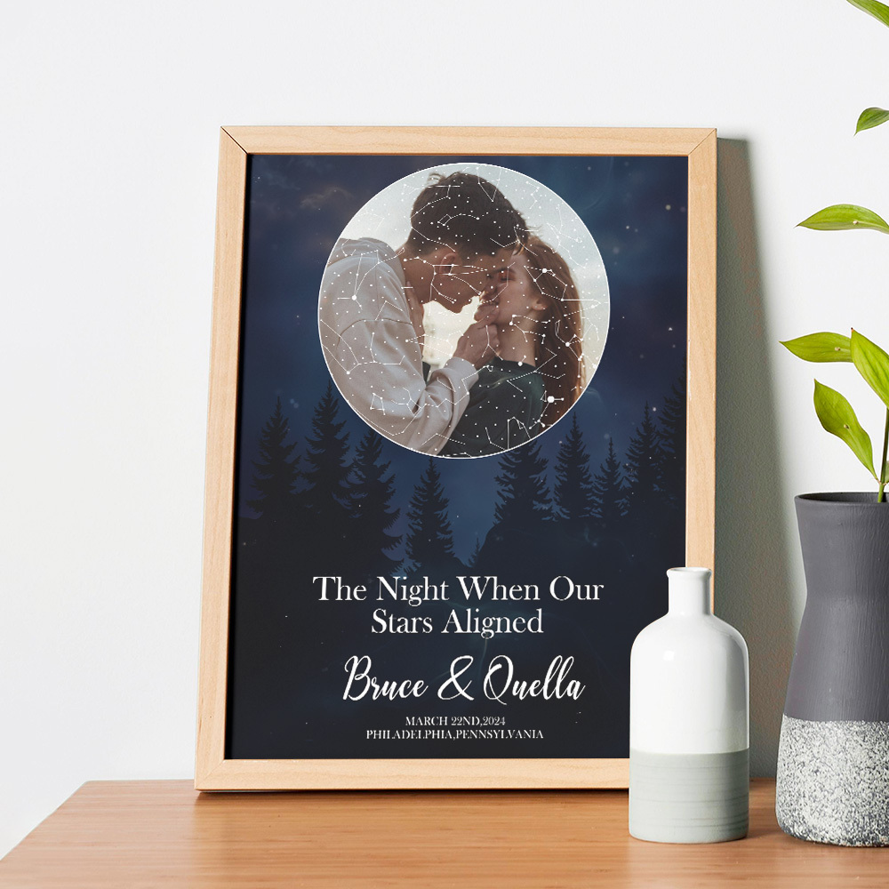 Custom Star Map Romantic Photo Frame Personalized Wall Art Gift for Couples Wedding or Anniversary Gift