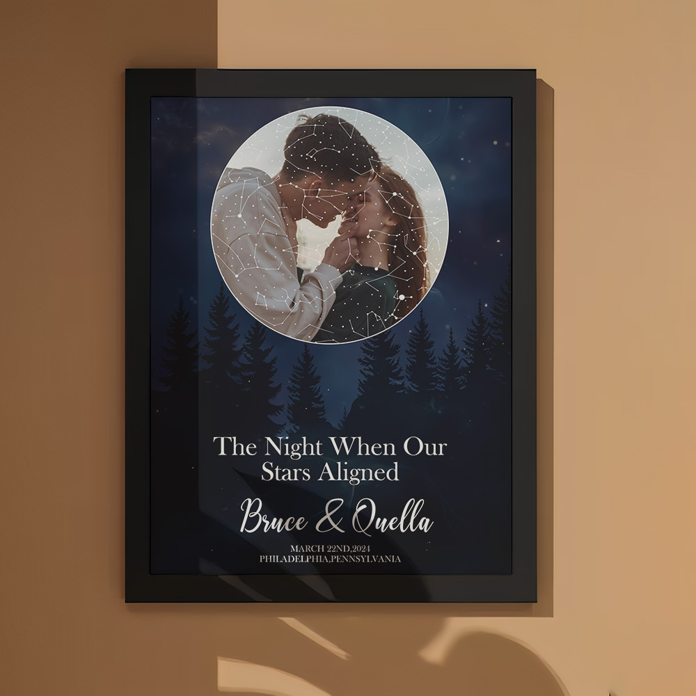 Custom Star Map Romantic Photo Frame Personalized Wall Art Gift for Couples Wedding or Anniversary Gift