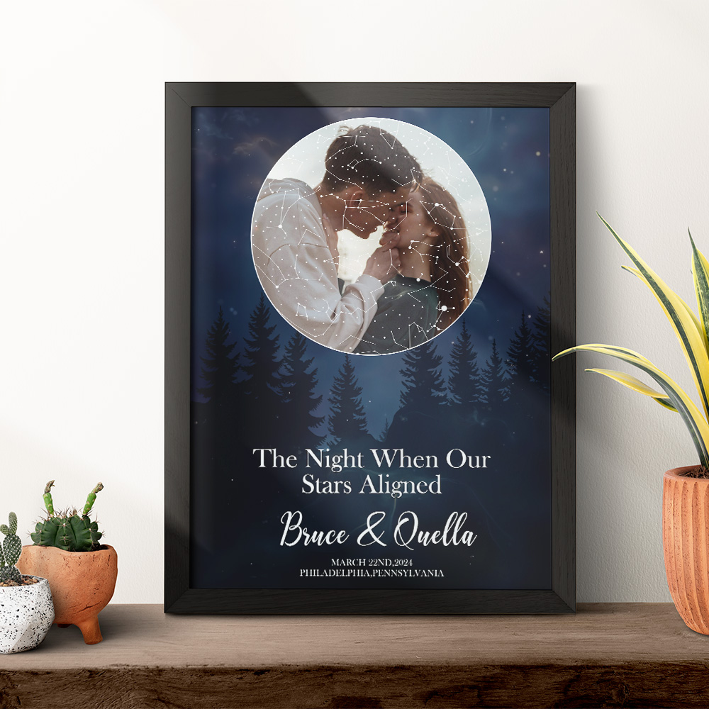 Custom Star Map Romantic Photo Frame Personalized Wall Art Gift for Couples Wedding or Anniversary Gift
