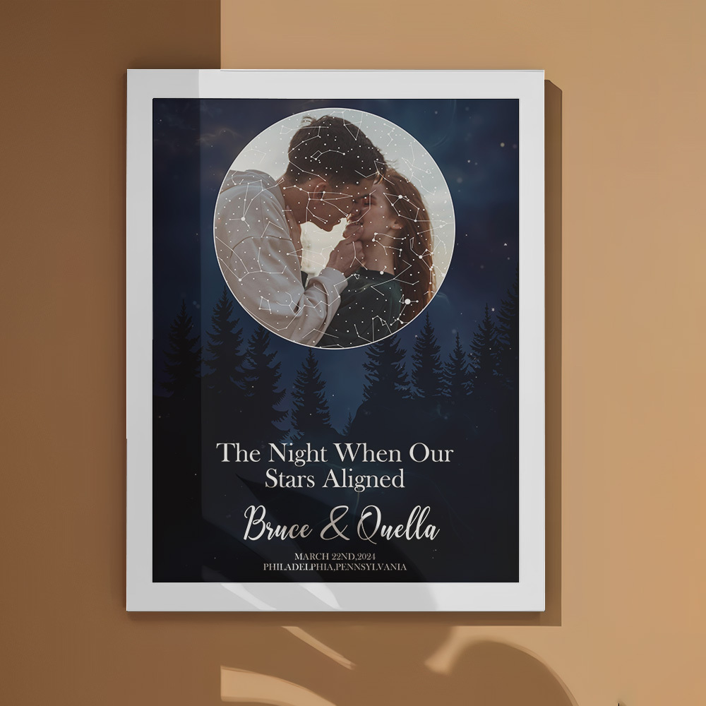 Custom Star Map Romantic Photo Frame Personalized Wall Art Gift for Couples Wedding or Anniversary Gift