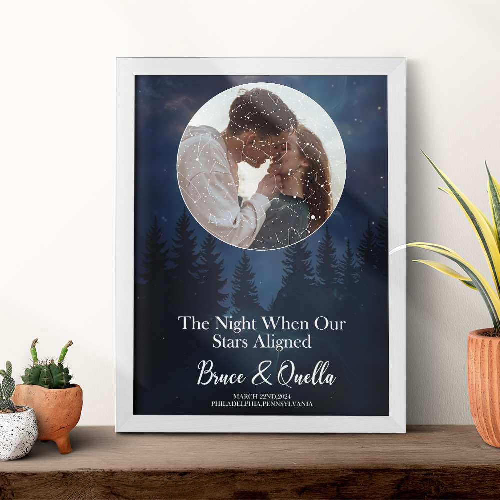 Custom Star Map Romantic Photo Frame Personalized Wall Art Gift for Couples Wedding or Anniversary Gift
