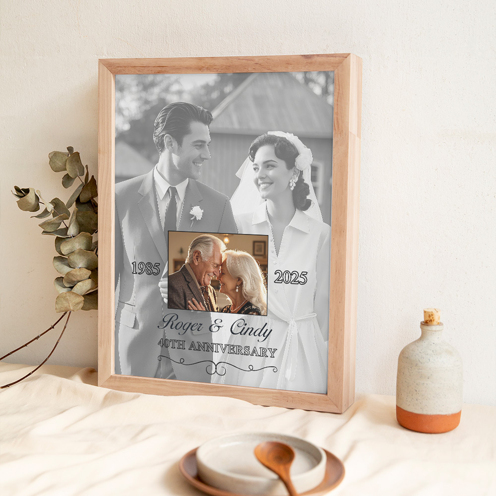 Then & Now Anniversary Photo Frame Personalized Wall Art Gift for Couples Wedding Anniversary Gift
