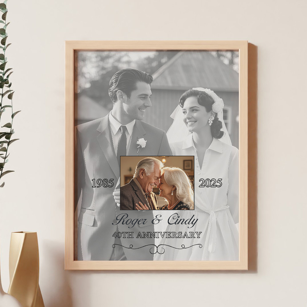 Then & Now Anniversary Photo Frame Personalized Wall Art Gift for Couples Wedding Anniversary Gift