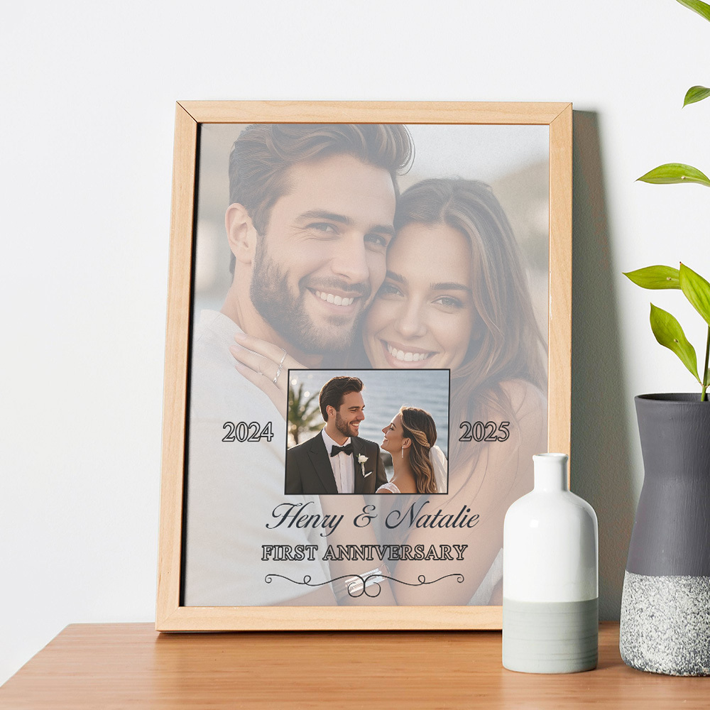 Then & Now Anniversary Photo Frame Personalized Wall Art Gift for Couples Wedding Anniversary Gift