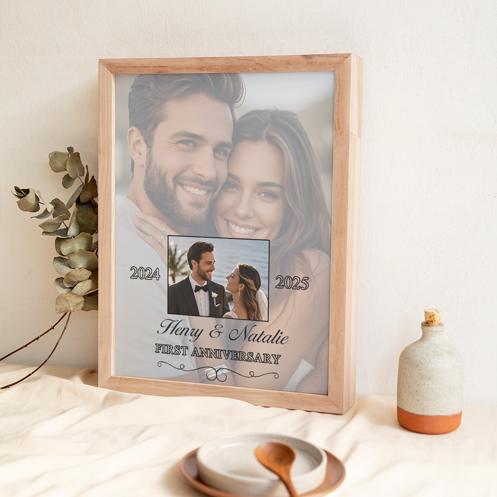 Then & Now Anniversary Photo Frame Personalized Wall Art Gift for Couples Wedding Anniversary Gift